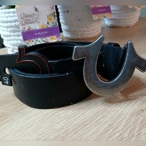 TRUE RELIGION Men's 40 Belt Sage Heavyweight Horseshoe Buckle BLK BRAND-NEW tags